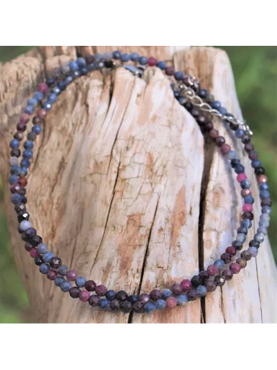 Collier Corindon de Saphir et Rubis 2mm facetté - Vertus, Bienfaits...