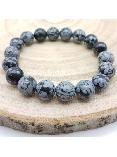 Bracelet Obsidienne Neige ou Flocon 10mm - Vertus, Bienfaits et Pro...