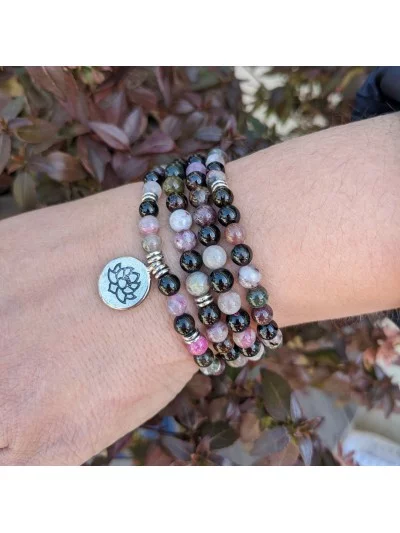 Bracelet Tourmaline melon d'eau multi tours 6mm - Vertus, Bienfaits...