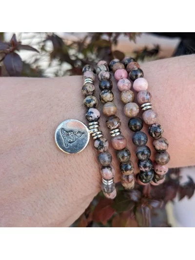 Bracelet Rhodonite multi tours 6mm - Vertus, Bienfaits et Propriété...