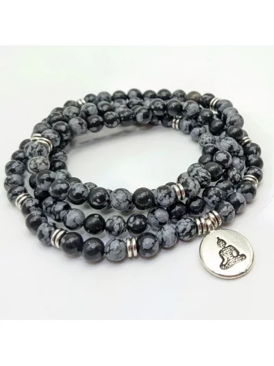 Bracelet Obsidienne Neige multi tours 6mm - Vertus, Bienfaits et Pr...